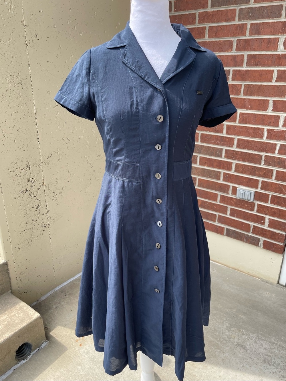 Vintage KEITH Navy Button Front Fit & Flare Rockabilly Pin-Up Style Dress